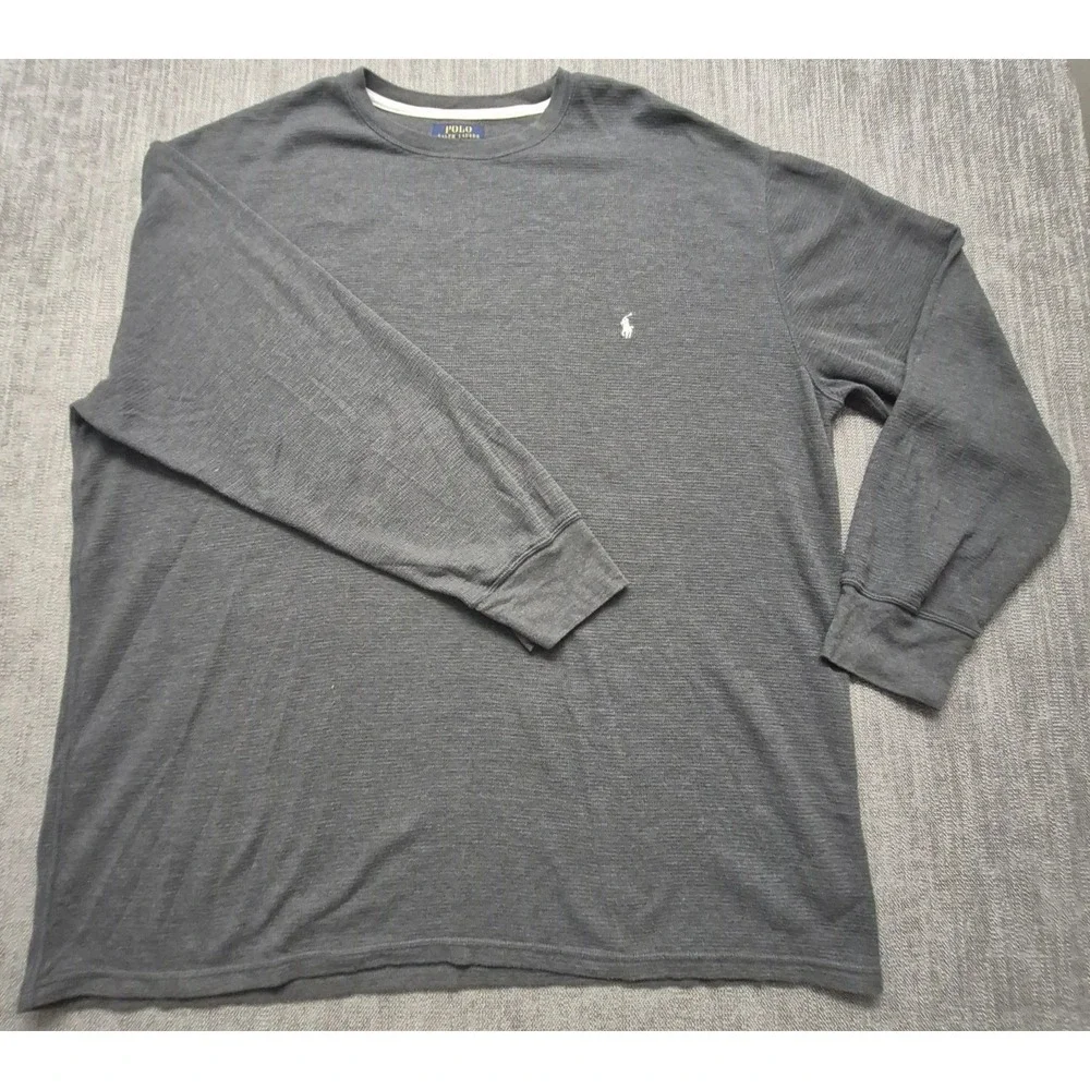 Polo Ralph Lauren Thermal Shirt Men's 4XL Gray Long Sleeve Waffle Knit Pony Logo
